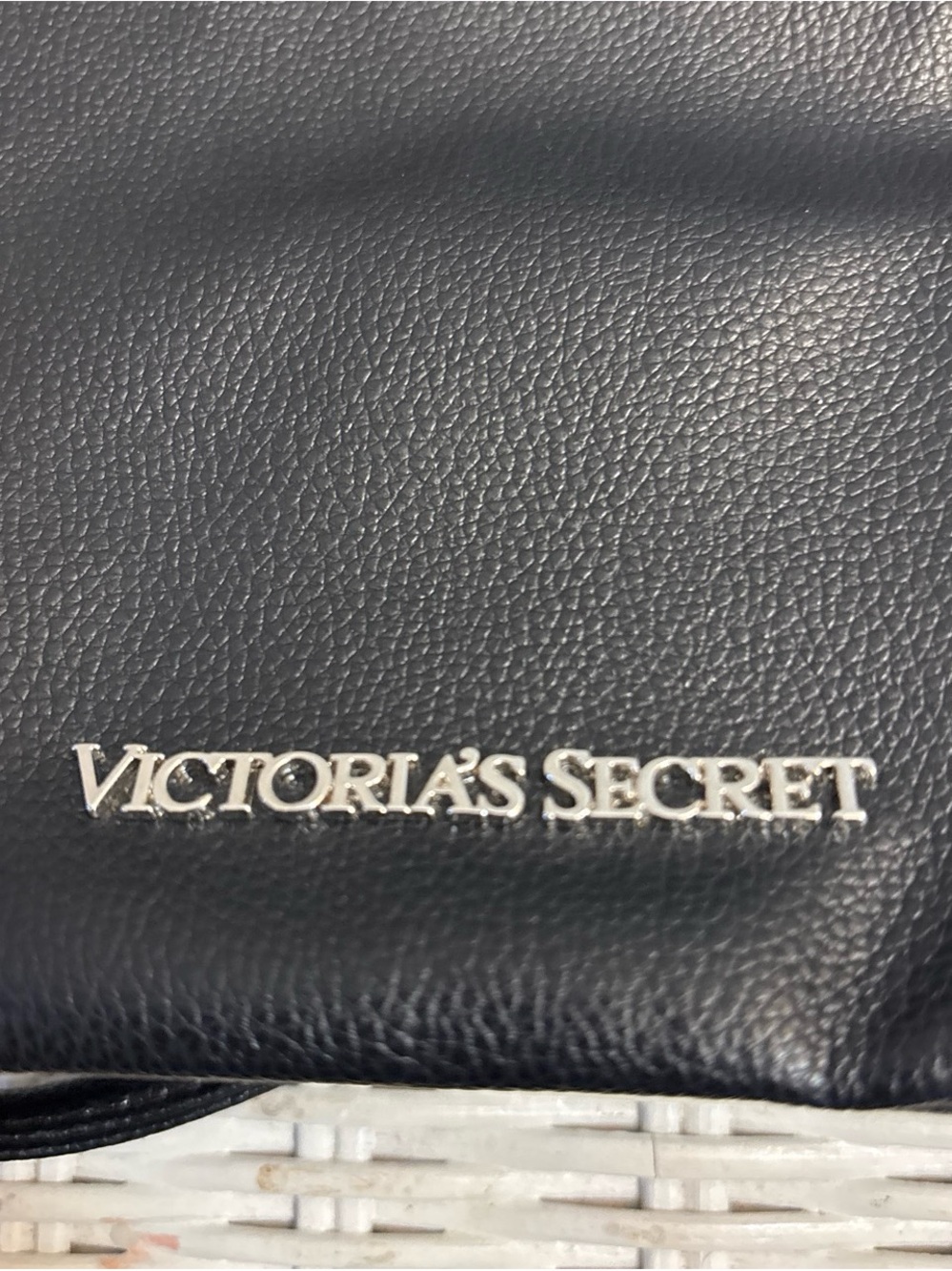 Victoria's Secret Black Pebbled Shoulder Bag with Silver Logo